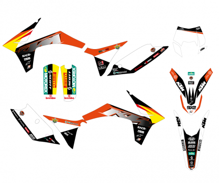 Kit adesivi Replica KTM Factory 2023 KTM SX - SXF 125 / 150 / 250 / 350 / 450 2011-2012 KTM EXC - EXC-F 125 / 200 / 250 / 300 / 350 / 450 / 500 2012-2013 