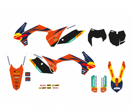 Kit adesivi Replica KTM Factory 2023 KTM SX - SXF 125 / 150 / 250 / 350 / 450 2013-2015 KTM SX 250 2016 KTM EXC - EXC-F 125 / 200 / 250 / 300 / 350 / 450 / 500 2014-2016